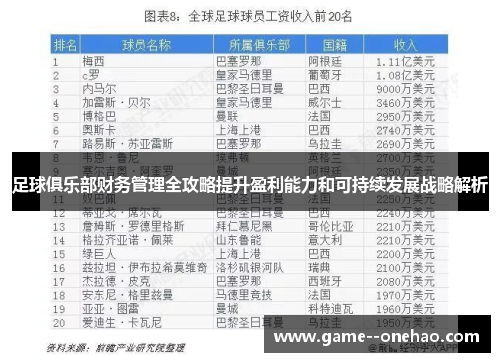 足球俱乐部财务管理全攻略提升盈利能力和可持续发展战略解析